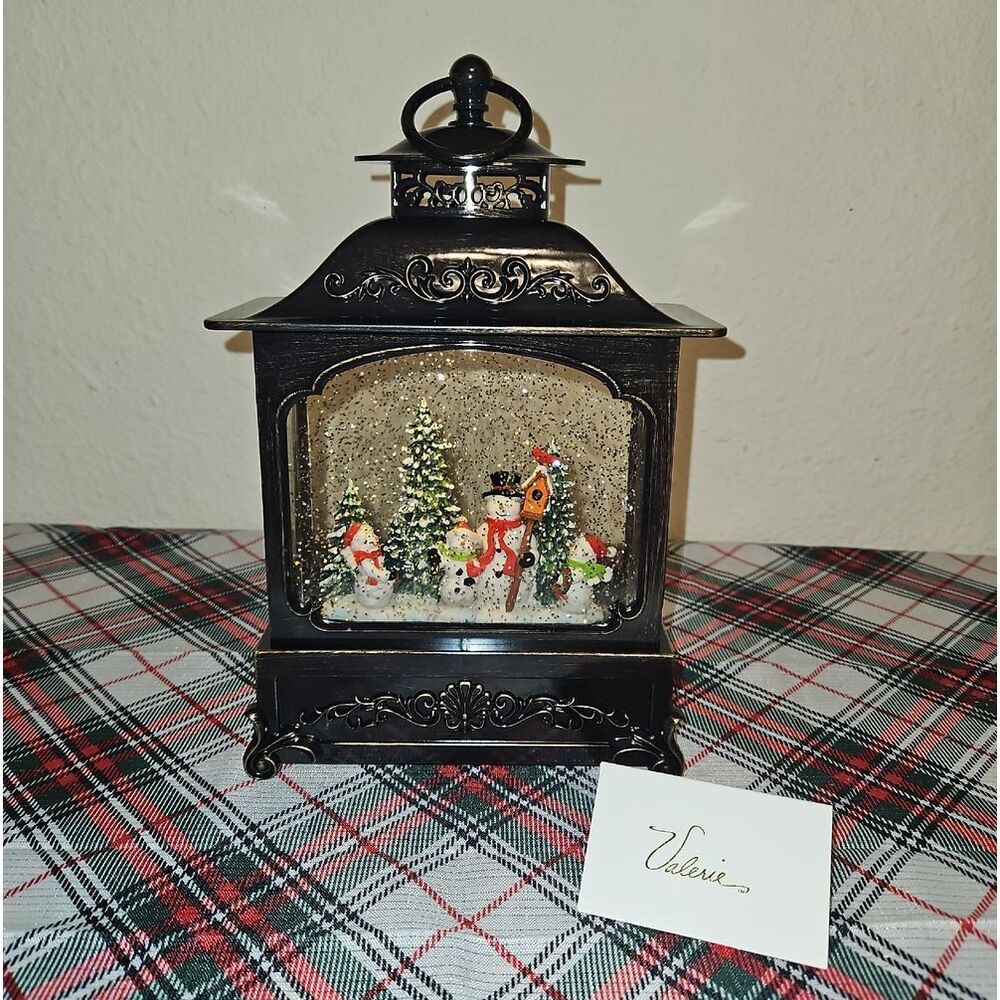 Valerie Parr Hill Holiday Black Lantern Snow Globe with Festive Snowmen